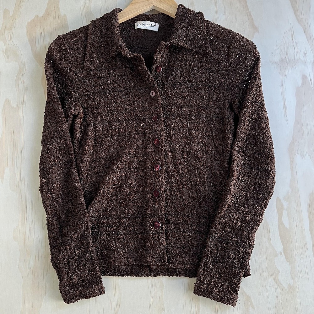 Sinéquanone Blouse Womens Small Brown Textured Boucle Knit Button Front Top